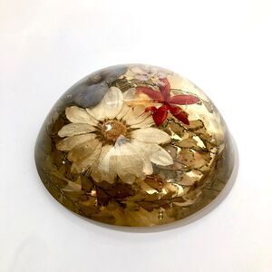 Vintage Paperweight Floral Dome Lucite Acrylic Home Decor Accent